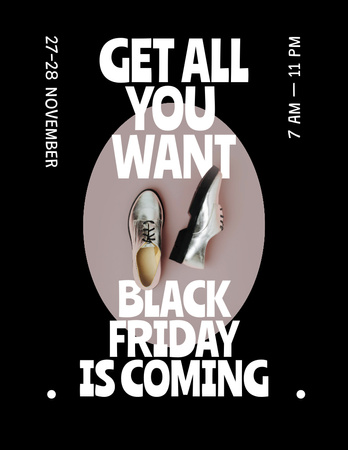 Designvorlage Stylish Shoes Sale on Black Friday für Flyer 8.5x11in