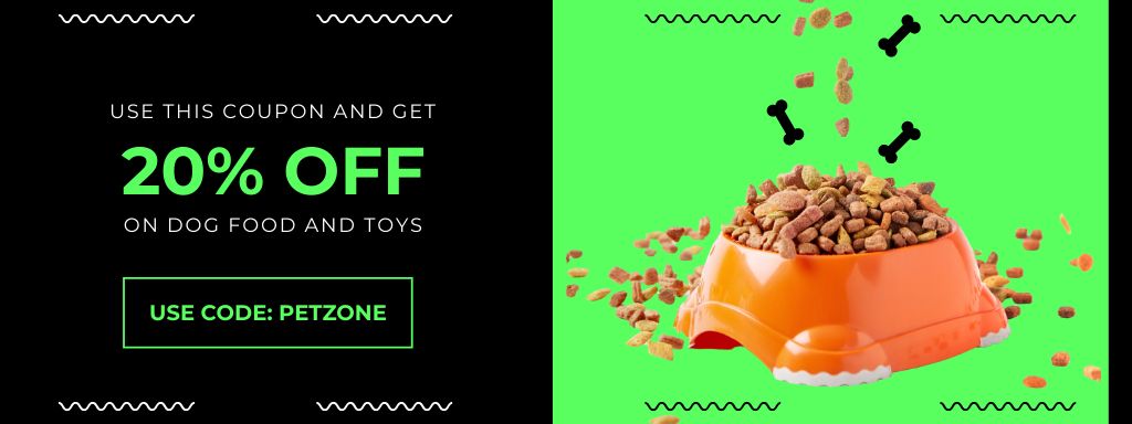 Pet Food and Toys Shop Voucher In Green Coupon Design Template