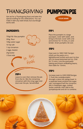 Modèle de visuel Étapes de cuisson de la tarte à la citrouille de Thanksgiving - Recipe Card