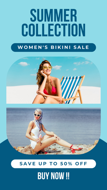 Bikini Discount Offer on Blue Instagram Video Story tervezősablon