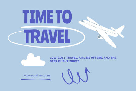 Cheap Flights Ad with Airplane on Blue Flyer 4x6in Horizontal Design Template