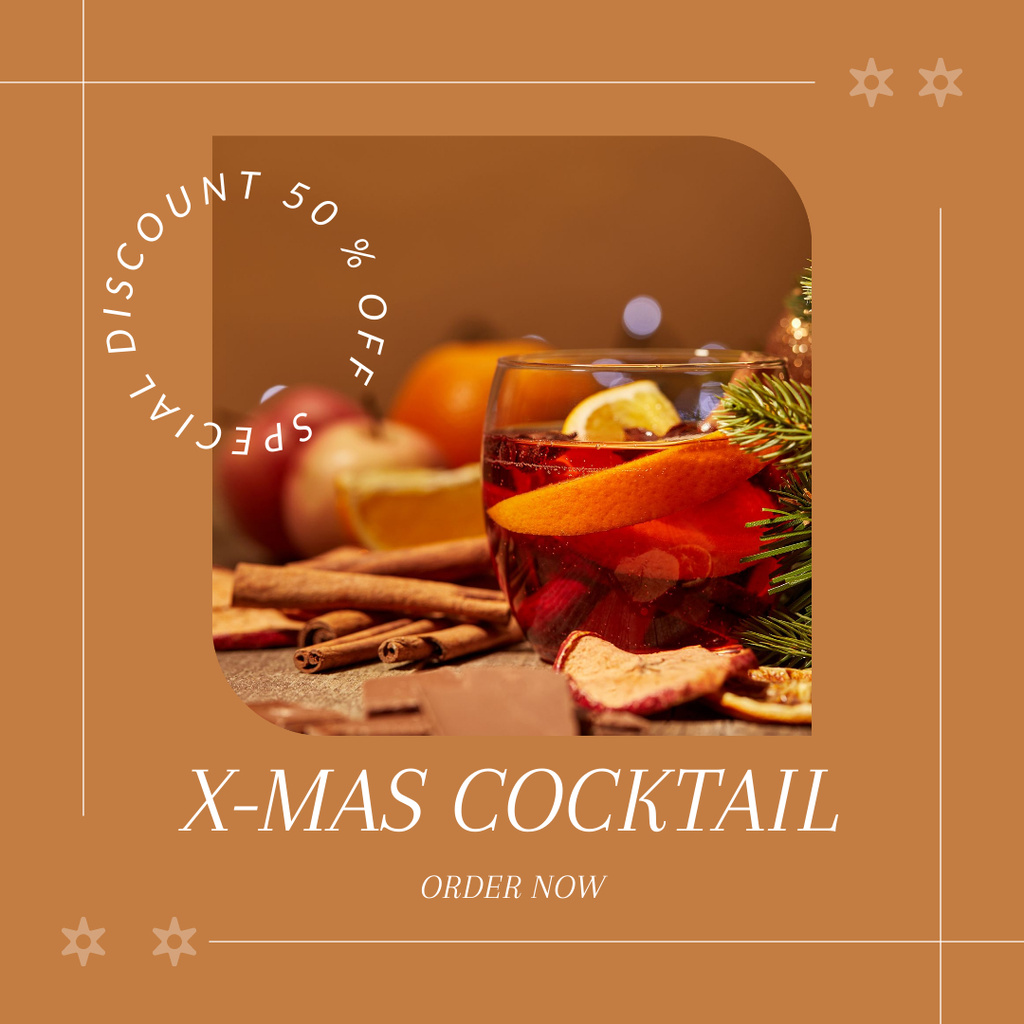 Christmas Warming Cocktail Beige Instagram ADデザインテンプレート