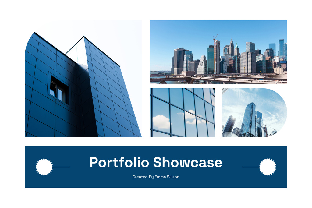 Architectural Projects On Portfolio Showcase With Skyscrapers Mood Board Design Template