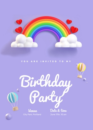 Plantilla de diseño de Birthday Party Announcement with Bright Rainbow Invitation 