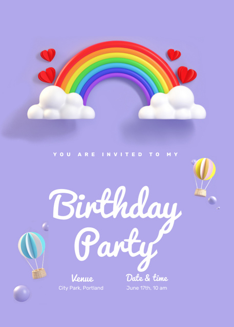 Plantilla de diseño de Birthday Party with Bright Rainbow Invitation 