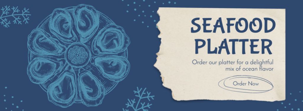 Szablon projektu Seafood Offer with Oysters on Plate Facebook cover