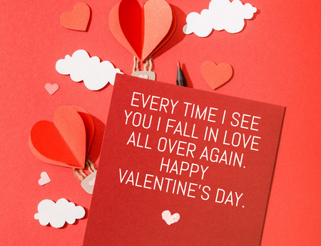 Sevgililer Günü'nde Kağıt Kalplerle Harika Selamlar Thank You Card 5.5x4in Horizontal Tasarım Şablonu