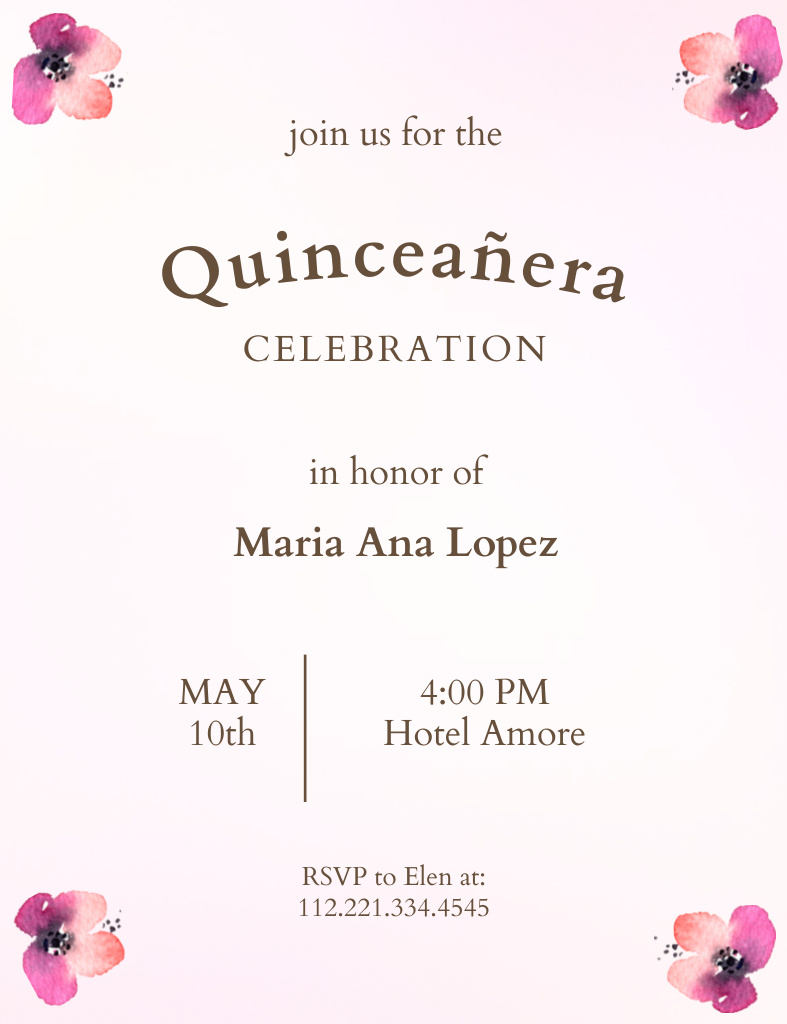 Celebrate Quinceañera with Us Invitation 13.9x10.7cm Design Template