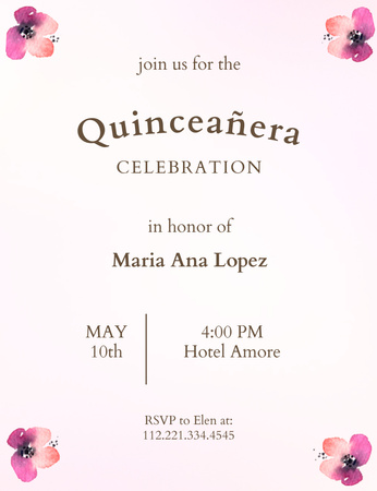 Pozvánka na oslavu Quinceañera Invitation 13.9x10.7cm Šablona návrhu