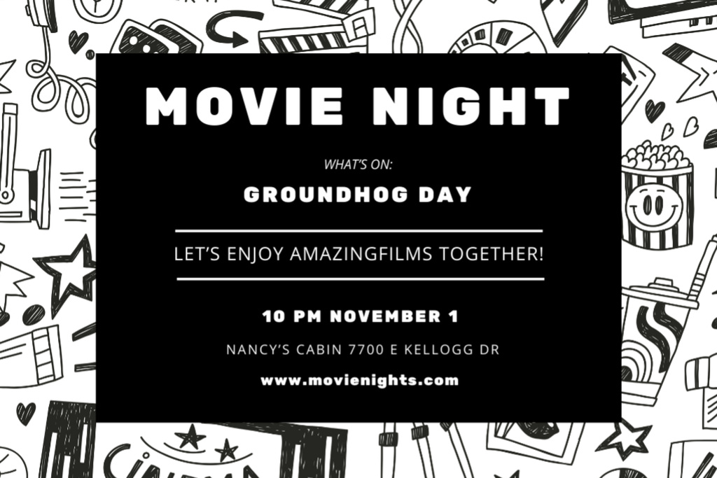 Movie Night Event Arts Announcement with Creative Pattern Postcard 4x6in – шаблон для дизайна