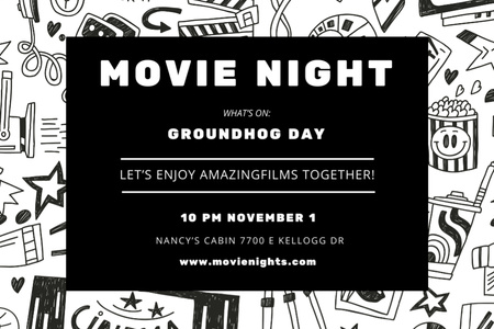 Movie Night Event Arts Announcement with Creative Pattern Postcard 4x6in Design Template