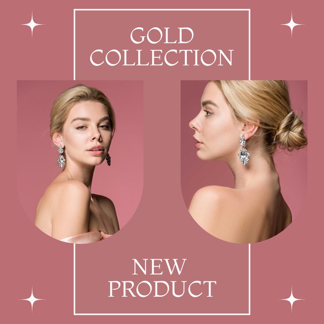 Ontwerpsjabloon van Instagram van Presentation of Golden Jewelry Collection