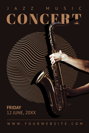 Plantilla de diseño de Invitación de concierto de jazz con saxofón Pinterest 