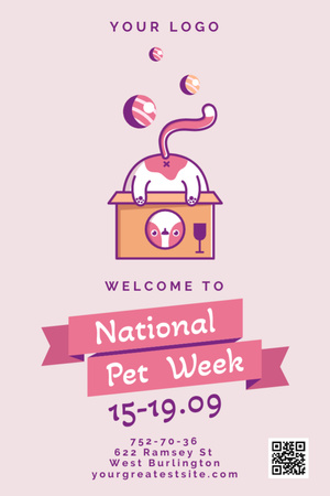 National Pet Week with Playful Cat Invitation 6x9in Design Template