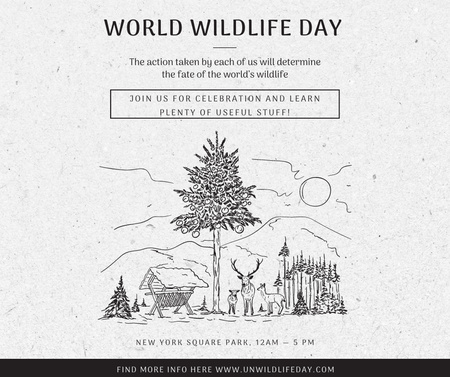 World Wildlife Day Event Announcement Nature Drawing Facebook Modelo de Design