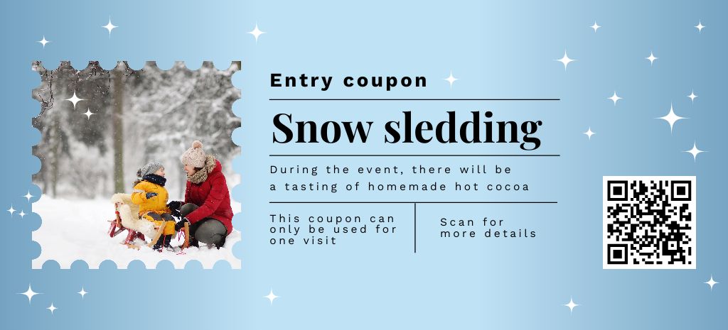 Ontwerpsjabloon van Coupon 3.75x8.25in van Offer of Snow Sledding with Family in Snowy Park
