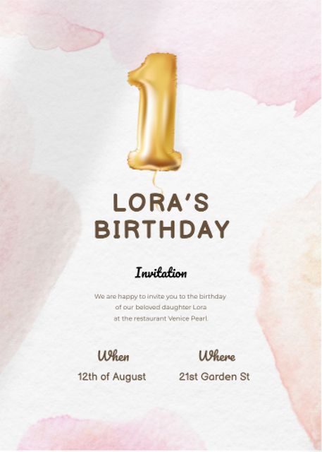 One years old Girl Birthday Party Announcement Invitation Design Template