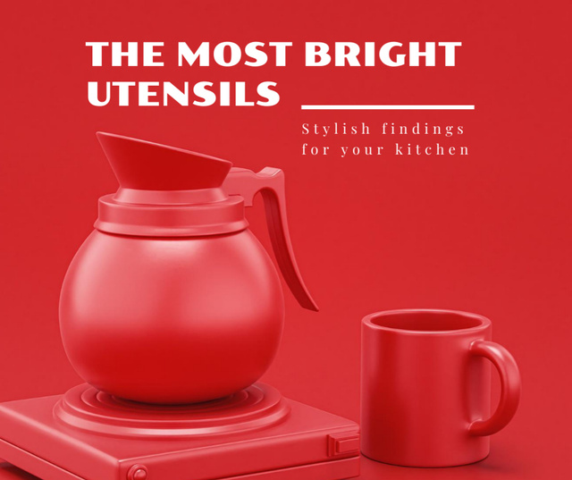 Designvorlage Kitchenware Offer with Cups and Teapot für Facebook