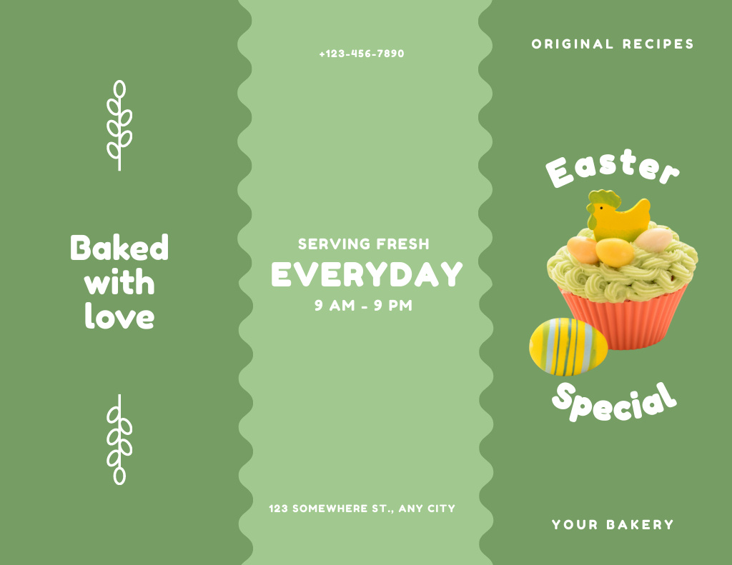 Easter Cake Serving With Painted Egg Brochure 8.5x11in Tasarım Şablonu