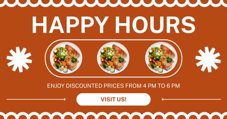 Ad of Happy Hours with Tasty Dishes on Plates Facebook AD Design Template
