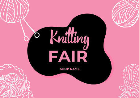 Platilla de diseño Knitting Fair With Skeins Of Yarn In Pink Card