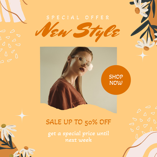 New Stylish Wear At Half Price With Sunglasses Offer Instagramデザインテンプレート