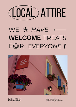 New Cozy Cafe Opening Announcement in Cute Building Poster A3 Tasarım Şablonu