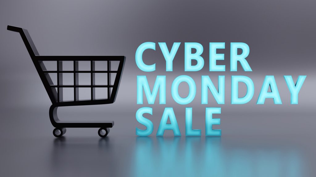 Designvorlage Cyber Monday Sale With Shopping Cart Icon für Zoom Background
