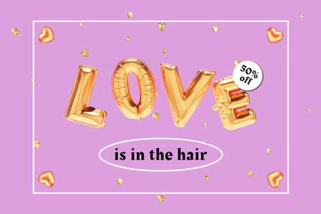 Valentine`s Day Sale Offer For Hairdress With Balloon Letters Postcard 4x6in Design Template
