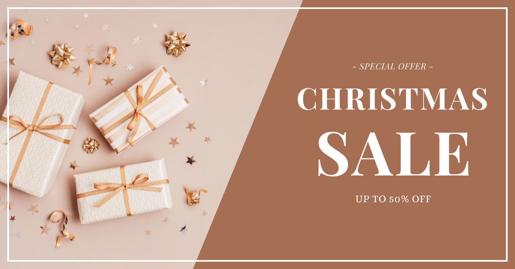 Plantilla de diseño de Christmas Gifts Sale Beige Facebook AD 