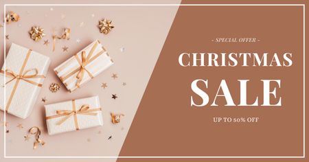 Christmas Gifts Sale Beige Facebook AD Design Template