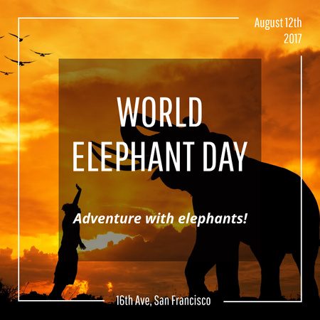 World Elephant Day greeting on sunset Instagram AD Design Template