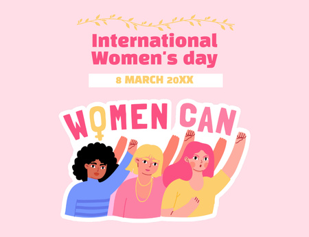 International Women's Day Celebration with Feminist Women Thank You Card 5.5x4in Horizontal Design Template
