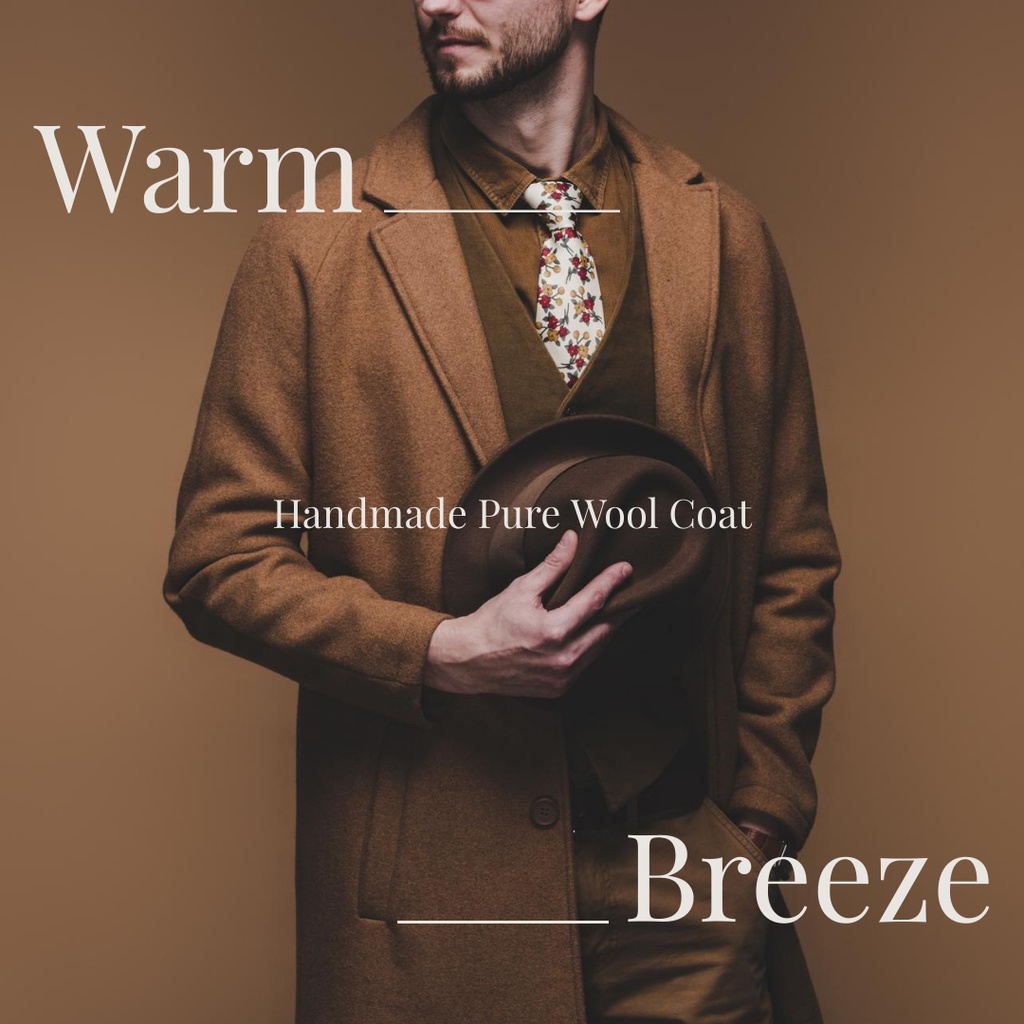 Pure Wool Male Coat Ad Instagram tervezősablon