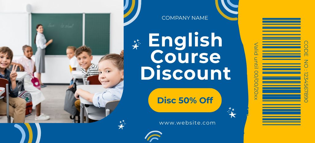 Template di design English Course Discount Coupon 3.75x8.25in