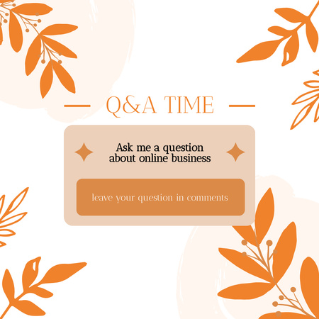 Designvorlage Q&A-Benachrichtigung mit braunen Blättern für Instagram