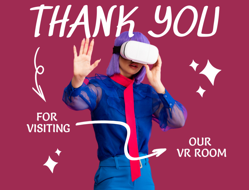 Woman in Virtual Reality Glasses Thank You Card 4.2x5.5in Design Template