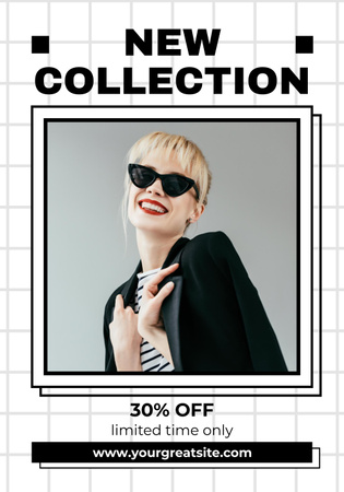 New Collection Announcement with Attractive Smiling Blonde Woman Poster 28x40in Design Template