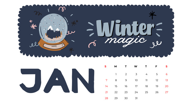 Winter Holidays decor and symbols Calendar Šablona návrhu