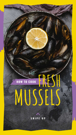 Fresh Mussels Ad with slice of Lemon Instagram Story Design Template
