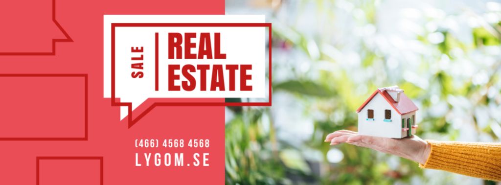 Real Estate Ad with Hand Holding House Model Facebook cover Design Template