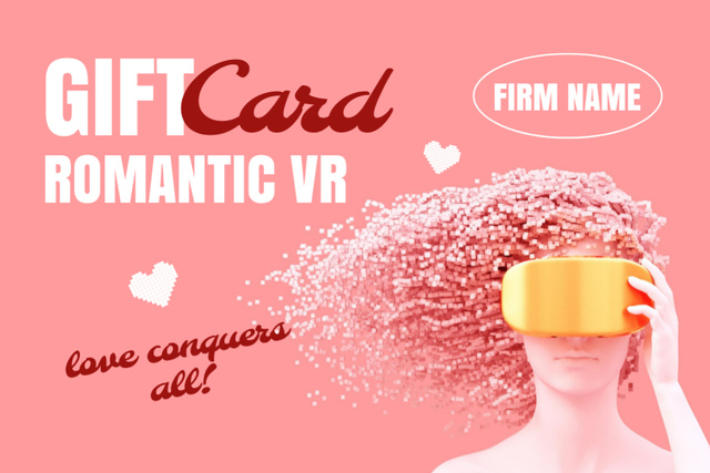 Ontwerpsjabloon van Gift Certificate van Offer of Romantic VR Games on Valentine's Day