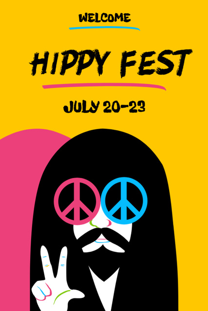 Vibrant Hippy Festival Announcement In July Postcard 4x6in Vertical Design Template