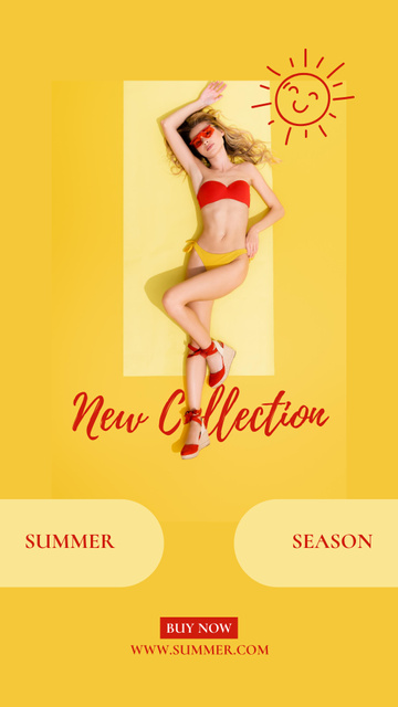 Woman in Bright Red Swimsuit Instagram Story Design Template