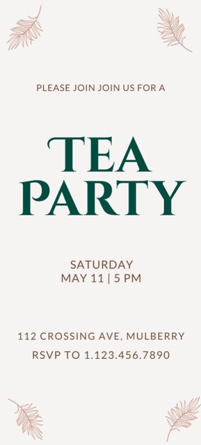 Tea Party Announcement on Beige Invitation 9.5x21cm Šablona návrhu