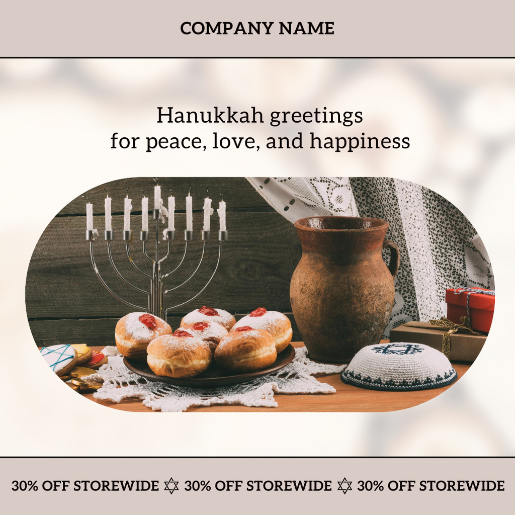 Hanukkah Greeting with Donuts Sale Offer Instagram tervezősablon
