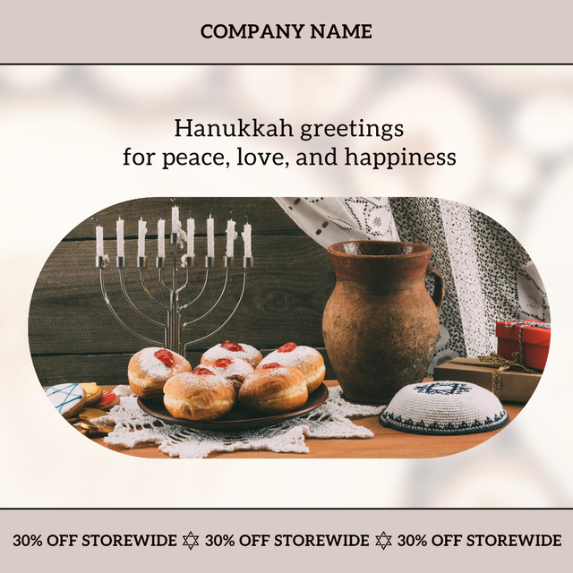 Ontwerpsjabloon van Instagram van Hanukkah Greeting with Donuts Sale Offer