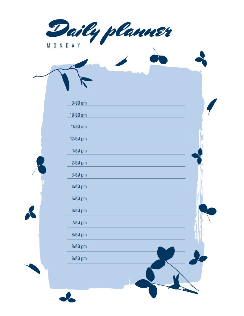 Personal Planner With Blue Leaves Notepad 8.5x11in Tasarım Şablonu