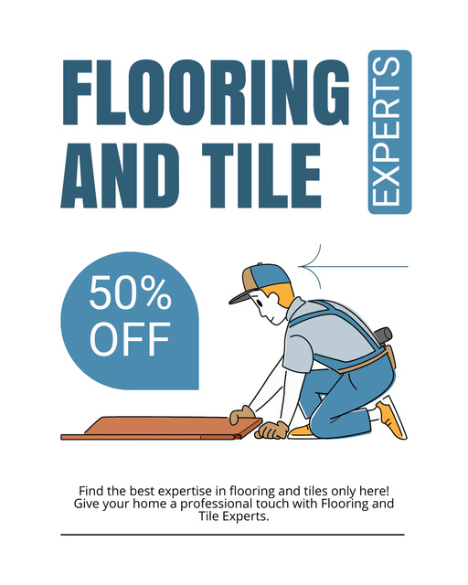 Reliable Flooring And Tile Experts Service At Half Price Instagram Post Vertical Πρότυπο σχεδίασης