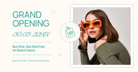 Inauguração da loja de óculos de sol com promoção para clientes Facebook AD Modelo de Design